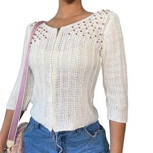 Vintage 90s Knit Cream Cardigan (XS-M)